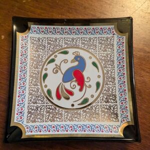 Pennsylvania Dutch Hex Tray Houze Art Partridge bird Square Trinket Dish 3.5"